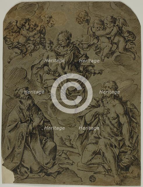 Madonna and Child Adored by Saints Anthony and John the Baptist, 1600/1625. Creator: Unknown.