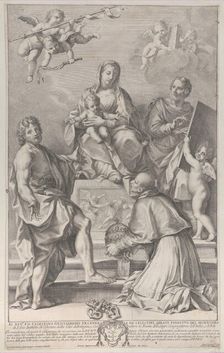 Madonna and Child at center with Saint John the Baptist, Saint Luke, Pope Peter Celestini,..., 1694. Creator: Robert van Audenaerde