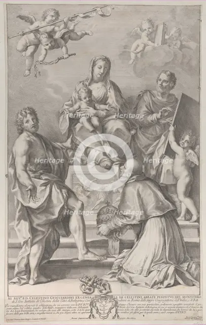 Madonna and Child at center with Saint John the Baptist, Saint Luke, Pope Peter Celestini,..., 1694. Creator: Robert van Audenaerde.