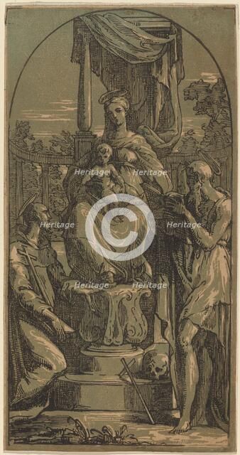 Madonna and Child Enthroned, Saint Jerome and Saint Francis. Creator: Anton Maria Zanetti.