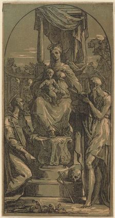 Madonna and Child Enthroned, Saint Jerome and Saint Francis. Creator: Anton Maria Zanetti