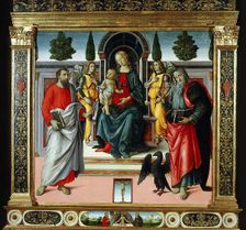 Madonna and Child Enthroned with Angels and Saint Bartholomew and Saint John the Evangelist. Creator: Maestro di Santo Spirito (Agnolo di Domenico del Mazziere) (1466-1513)