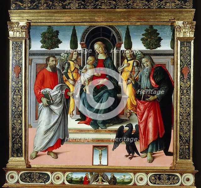 Madonna and Child Enthroned with Angels and Saint Bartholomew and Saint John the Evangelist. Creator: Maestro di Santo Spirito (Agnolo di Domenico del Mazziere) (1466-1513).