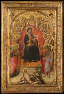 Madonna and Child Enthroned with Saint John the Evangelist, Saint Peter, Saint Agnes..., c1385-90. Creator: Paolo di Giovanni Fei