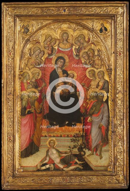Madonna and Child Enthroned with Saint John the Evangelist, Saint Peter, Saint Agnes..., c1385-90. Creator: Paolo di Giovanni Fei.