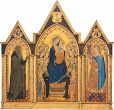 Madonna and Child Enthroned with Saints and Angels, and Saints Anthony Abbot..., 1354. Creators: Puccio di Simone, Allegretto Nuzi