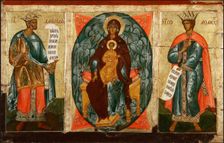 Madonna and Child enthroned with the prophets David and Solomon, End of the 16th - Early 17th cent.. Creator: Russian icon