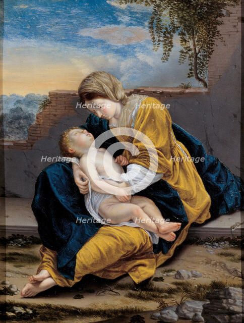 Madonna and Child in a landscape, 1621-1624. Artist: Gentileschi, Orazio (1563-1638)