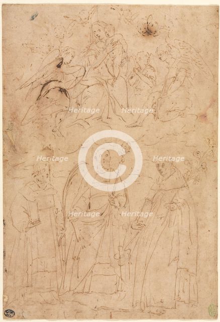 Madonna and Child in Glory above Three Saints, c. 1570. Creator: Giovanni Battista Paggi (Italian, 1554-1627).