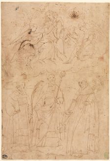 Madonna and Child in Glory above Three Saints, c. 1570. Creator: Giovanni Battista Paggi (Italian, 1554-1627)