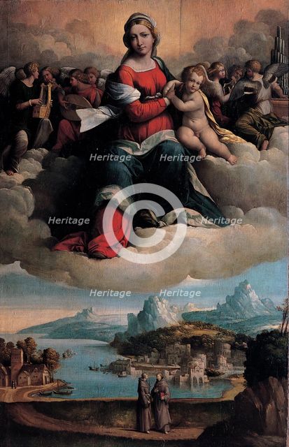 Madonna and Child in glory with the saints Anthony of Padua and Francis, 1530. Artist: Garofalo, Benvenuto Tisi da (1481-1559)