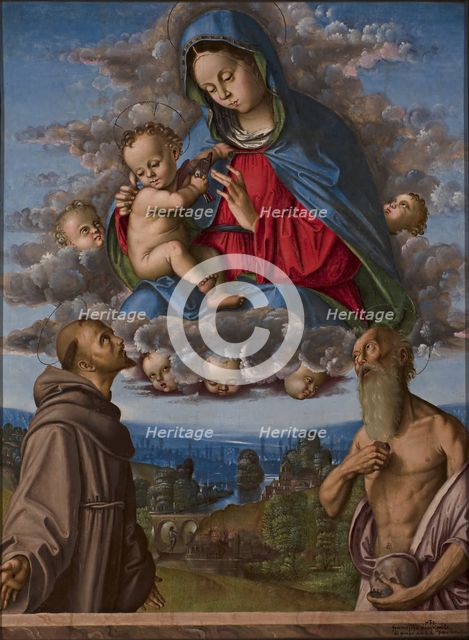 Madonna and Child in glory with the Saints Francis and Jerome, 1512. Creator: Zaganelli, Francesco (ca 1470-1532).