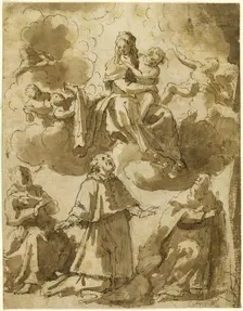 Madonna and Child in Glory, with Three Male Saints Below, n.d. Creator: Unknown