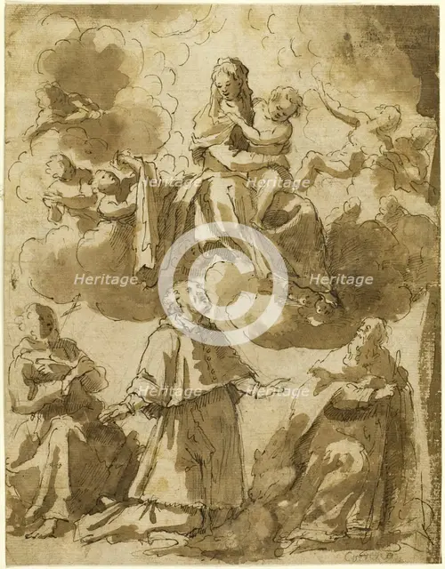 Madonna and Child in Glory, with Three Male Saints Below, n.d. Creator: Unknown.