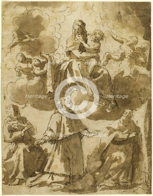 Madonna and Child in Glory, with Three Male Saints Below, n.d. Creator: Unknown.