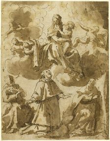 Madonna and Child in Glory, with Three Male Saints Below, n.d. Creator: Unknown