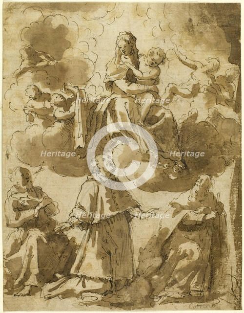 Madonna and Child in Glory, with Three Male Saints Below, n.d. Creator: Unknown.