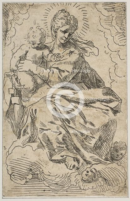 Madonna and Child on clouds, 17th century. Creator: Attributed to Simone Cantarini (Italian, Pesaro 1612-1648 Verona).