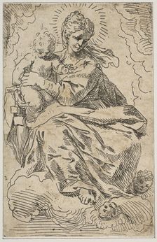 Madonna and Child on clouds, 17th century. Creator: Attributed to Simone Cantarini (Italian, Pesaro 1612-1648 Verona)