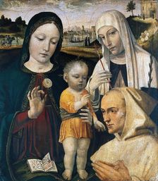 Madonna and Child, Saint Catherine of Siena and a Carthusian Monk, c. 1490. Creator: Bergognone, Ambrogio (1453-1523)