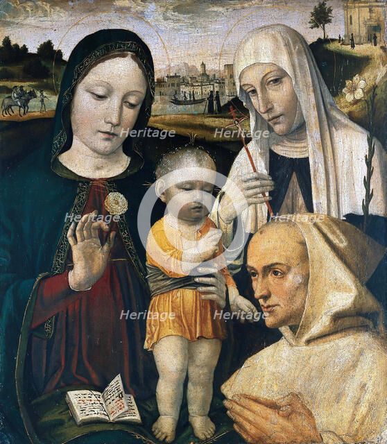 Madonna and Child, Saint Catherine of Siena and a Carthusian Monk, c. 1490. Creator: Bergognone, Ambrogio (1453-1523).
