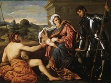 Madonna and Child, Saint John the Baptist and Saint George early 1530s. Artist: Paris Bordone