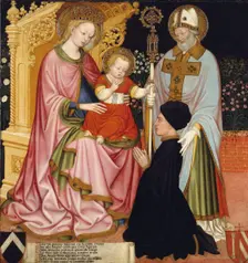 Madonna and Child with the Donor, Pietro de Lardi, Presented by Saint Nicholas, ca. 1420-30. Creators: Michele dai Carri, Master G.Z.