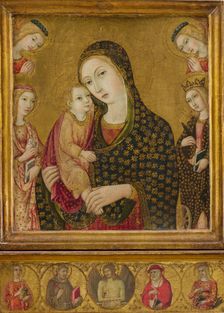 Madonna and child with the Dead Christ, Saints Agnes and Catherine of Alexandria...ca. 1470-80. Creator: Sano di Pietro