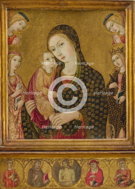 Madonna and child with the Dead Christ, Saints Agnes and Catherine of Alexandria...ca. 1470-80. Creator: Sano di Pietro.