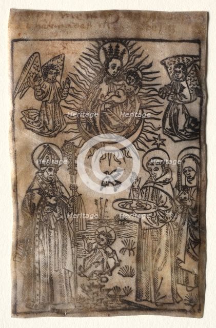 Madonna and Child with Three Members of the St. Augustine Order: Saints Augustine..., 1400s. Creator: Unknown.