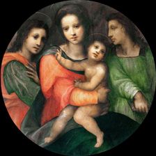 Madonna and Child with two angels. Creator: Puligo, Domenico (1492-1527)