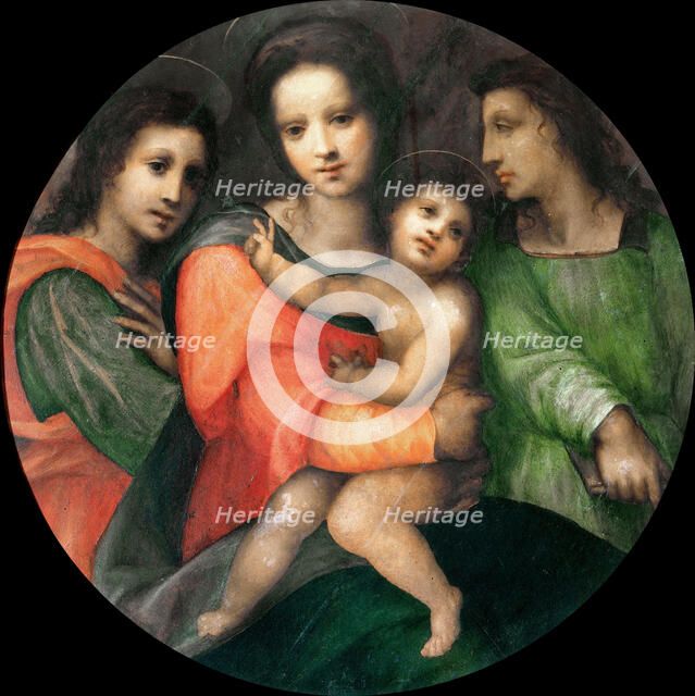Madonna and Child with two angels. Creator: Puligo, Domenico (1492-1527).