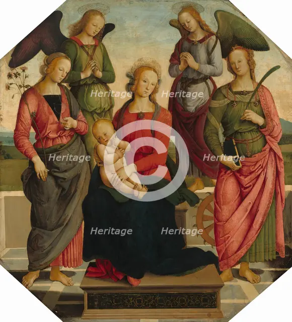Madonna and Child with Two Angels, Saint Rose, and Saint Catherine of Alexandria, early 16th century Creator: School of Perugino.