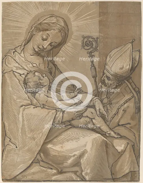Madonna and Child with a Bishop, 1591. Creator: Andrea Andreani.
