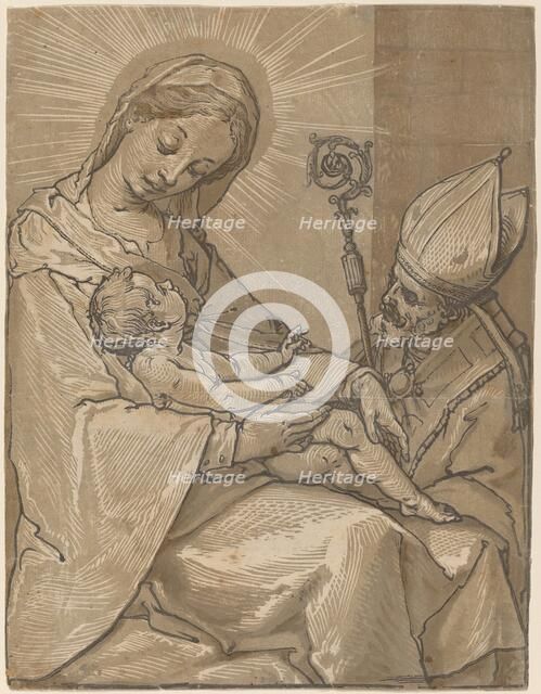 Madonna and Child with a Bishop, 1591. Creator: Andrea Andreani.