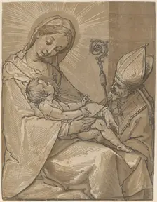 Madonna and Child with a Bishop, 1591. Creator: Andrea Andreani