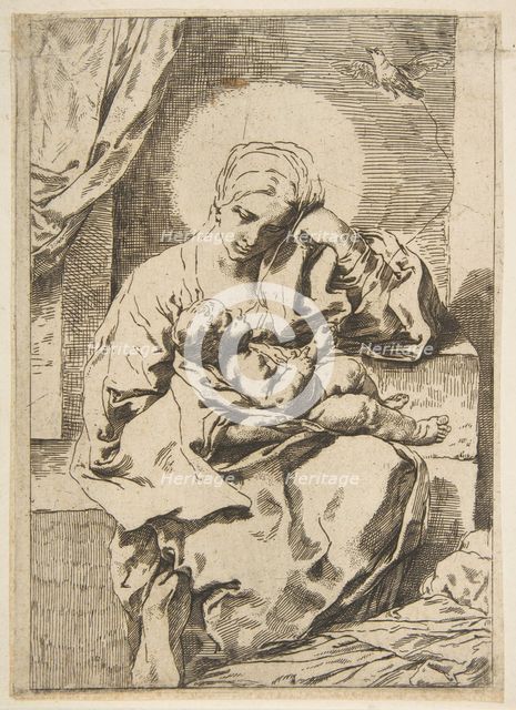 Madonna and Child with a bird, copy in reverse after Cantarini, ca. 1635-1636 or after. Creator: Unknown.