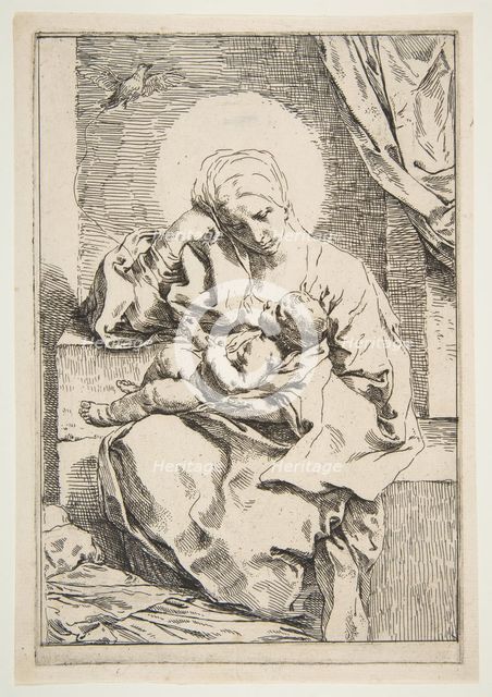 Madonna and Child with a bird, ca. 1635-1636. Creator: Simone Cantarini.
