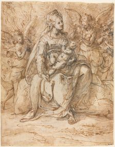 Madonna and Child with Angels, late 1500s. Creator: Aurelio Luini (Italian, 1530-1593)