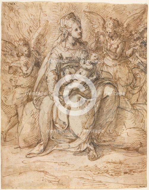 Madonna and Child with Angels, late 1500s. Creator: Aurelio Luini (Italian, 1530-1593).
