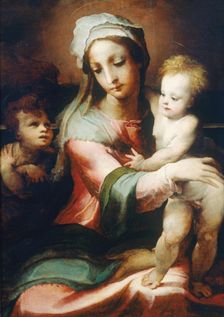 Madonna and child with infant John the Baptist, 1542. Artist: Beccafumi, Domenico (1486-1551)