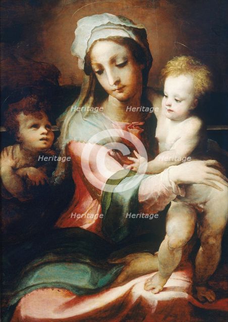Madonna and child with infant John the Baptist, 1542. Artist: Beccafumi, Domenico (1486-1551)