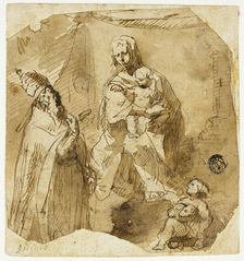 Madonna and Child with Infant John the Baptist and Ecclesiastic Saint, n.d. Creators: Giuseppe Bernardino Bison, Unknown