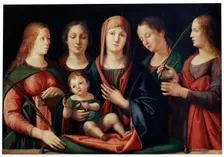 Madonna and Child with Mary Magdalen, Saint Catherine and two Saints 1504. Artist: Alvise Vivarini