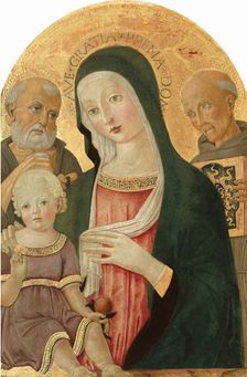 Madonna and Child with Saint Jerome and Saint Bernardino of Siena, c. 1480/1485. Creator: Benvenuto di Giovanni