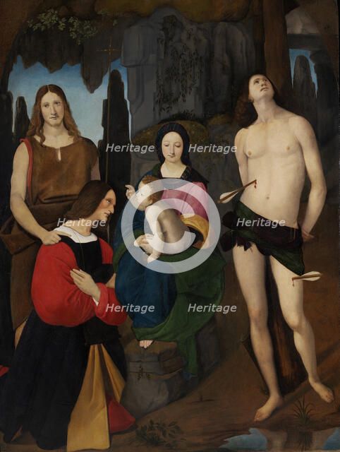 Madonna and Child with Saint John the Baptist, Saint Sebastian and Donor Bassiano Da Ponte, c.1508. Creator: Boltraffio, Giovanni Antonio (1467-1516).