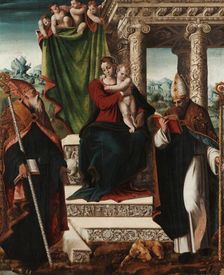 Madonna and Child with Saints Augustine and Bernard, c1535. Creator: Giordano, Stefano (active Mid of 16th cen.)