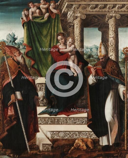 Madonna and Child with Saints Augustine and Bernard, c1535. Creator: Giordano, Stefano (active Mid of 16th cen.).