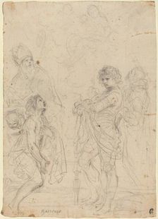 Madonna and Child with Saints Gimignano, John the Baptist, George and Peter Martyr. Creator: Guercino