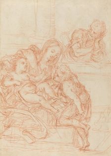 Madonna and Child with Saints John and Joseph [recto], 17th century. Creator: Unknown